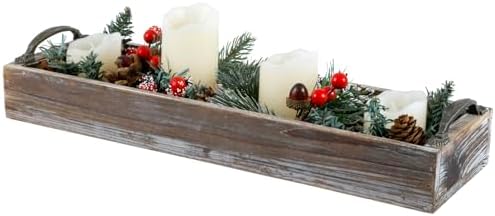 MyGift 16 Inch Rustic Torched Solid Wood Butler Tray with Decorative