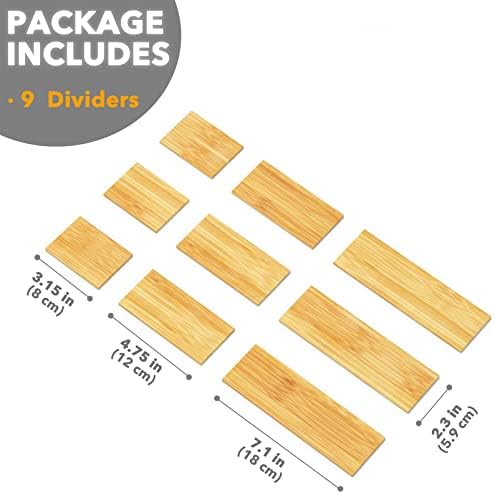 SpaceAid Bamboo Drawer Dividers Inserts, 3 Sizes, 9 Pack
