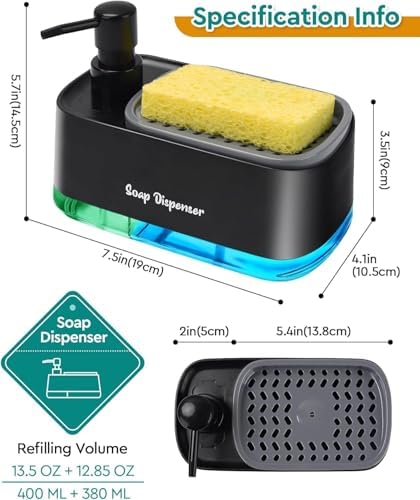 Dual Soap Dispenser Set for Kitchen, Black
