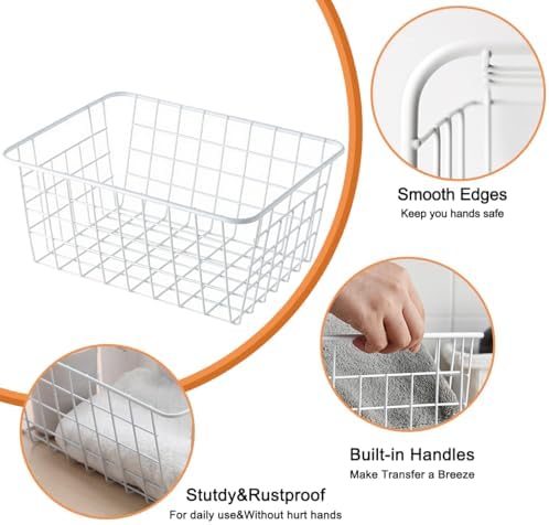 4 Pack White Wire Baskets for Pantry, 11" Upright Wire Freezer Storage