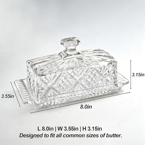 Clear Glass Butter Dish with Lid, 8" Glass Butter Stick Holder Tray
