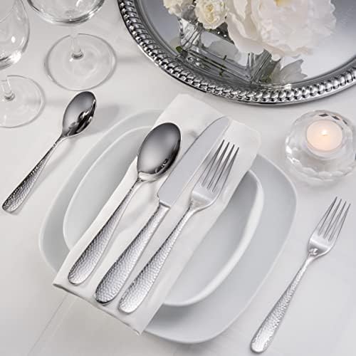 Hudson Essentials Premium 60 Piece Hammered Silverware Set, 18/10