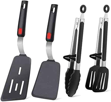 4PCS Silicone Spatula Turner Set with Food Tongs