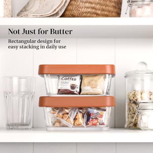 DOWAN Glass Butter Dish with Ceramic Lid, Large Butter Container for 3