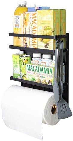 Black Magnetic Refrigerator Shelf Organizer, Paper Towel Holder