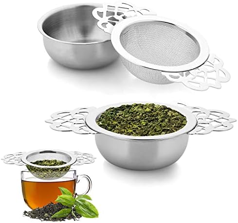 2 Pack Small Fine Mesh Tea Strainers with Bowl, Stainless Steel Loose