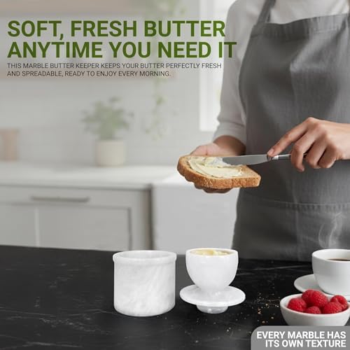 Marble Butter Keeper With Lid 4'' Inches White Handmade French Butter