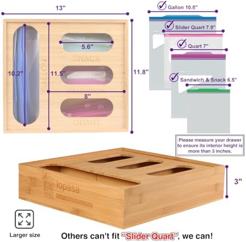 LOPASA Baggie Organizer for Drawer Compatible with Ziplock Bags