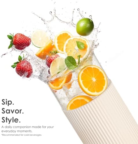 SANDJEST Glass Tumbler with Straw and Lid, Glass Water Bottle with
