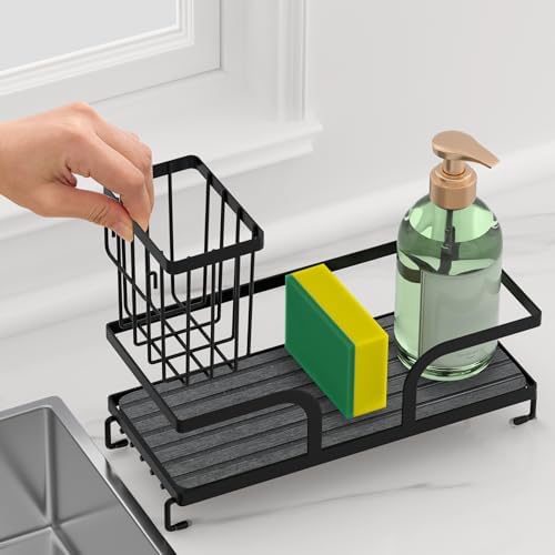 Sponge Holder for Kitchen Sink, 9.7" x 4.2" x 2.6", Black