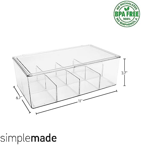 SIMPLEMADE 2 Pk Clear Tea Bag Organizer - Tea Box Divided Storage