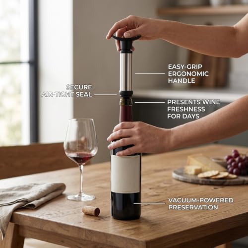 Vacuum Pump Wine Stopper Set, Stainless Steel Wine Bottle Sealer Saver