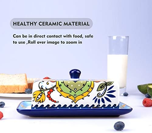 NAGU Hand Drawn Ceramic Butter Dish with Lid, Farmhouse Butter Plate