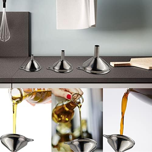IoF 3-Pack Mini Stainless Steel Funnel with Handles, Metal Small