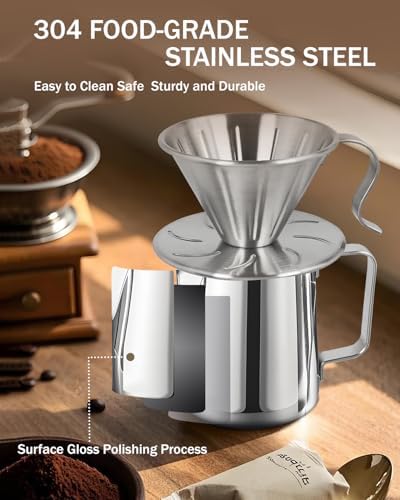 Pour Over Coffee Dripper 20.3oz (2-3 Cup)-304 Stainless Steel Reusable