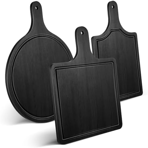 Geetery 3 Packs Black Wood Chopping Boards with Handle and Groove,12