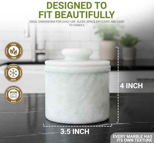 Marble Butter Keeper With Lid 4'' Inches White Handmade French Butter