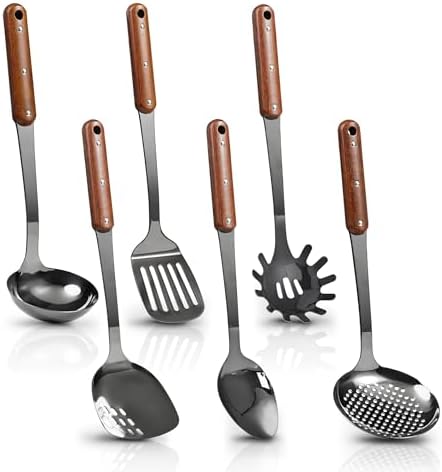 Stainless Steel Kitchen Utensils Set, 6pcs, Wooden Handle