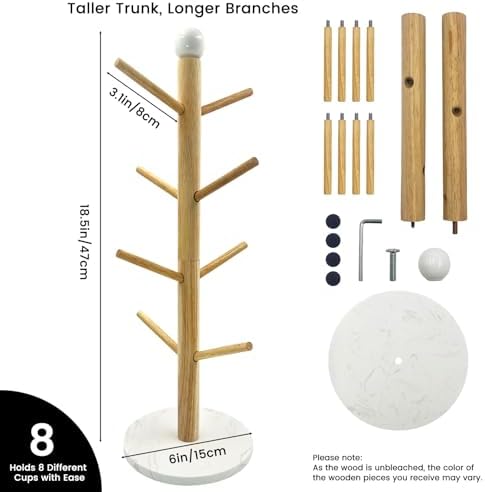 SNAIL GARDEN Screwed-in 8 Hooks Coffee Mug Holder, Marble Bas Mug Tree