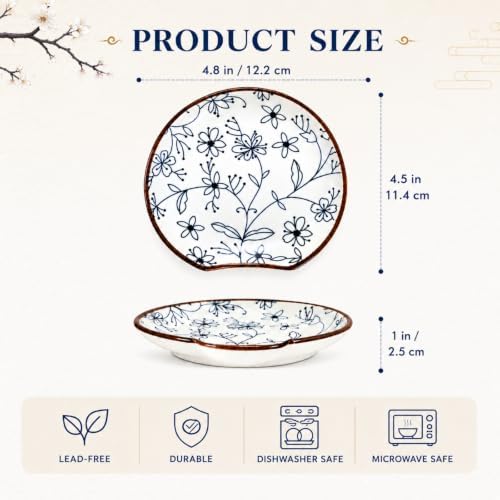 Tlence 8 Pack Ceramic Spoon Rest Set, Japanese Painted Small Spoon