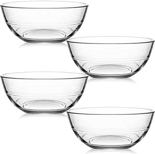 NUTRIUPS 4 Pack Tempered Glass Prep Bowls, Clear Glass Bowl Set