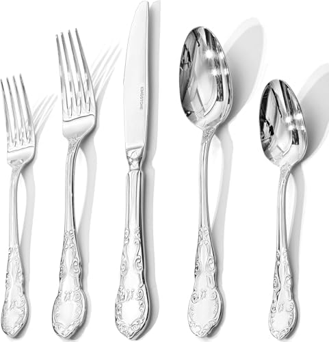 KINGSTONE 20-Piece Vintage Silverware Set, 18/10 Stainless Steel