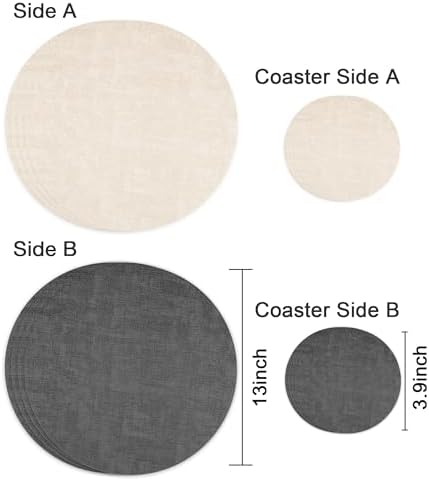 Fyvva Placemats Set of 4, 13" Round Reversible Faux Leather with
