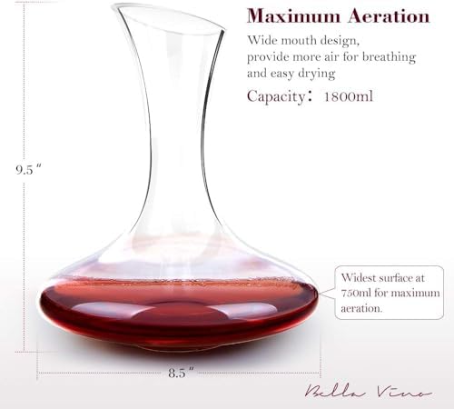Large Elegant Red Wine Decanter with Aerator Pourer, 1600ml. - Hand
