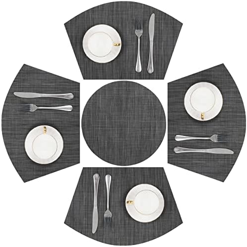 SHACOS Small Round Table Placemats Set of 5 Woven Vinyl Wedge