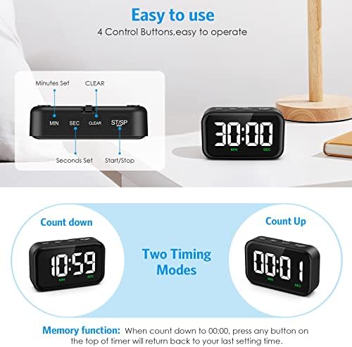 Digital Kitchen Timer, Large LED Display