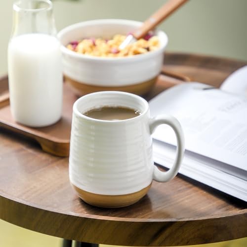 Hasense Ceramic Sugar & Creamer Set + Coffee Mugs Set, White
