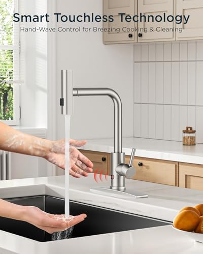 FORIOUS Touchless Waterfall Kitchen Faucet with Pull Down Sprayer