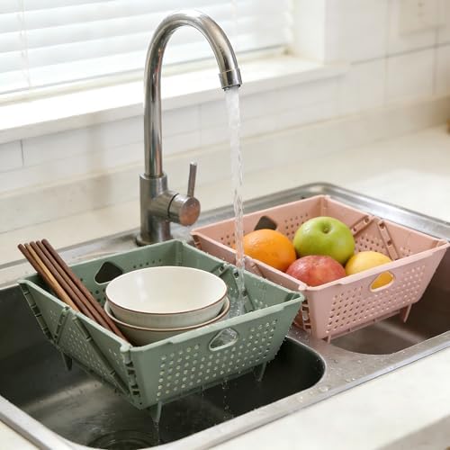2 Pcs Collapsible Colander Strainer, Multipurpose Drain Basket for