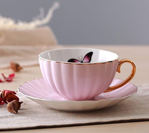 Jusalpha 4 Pcs Elegant Multi Color Tea Cup and Saucer Set with Spoons
