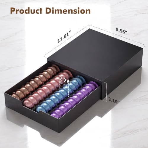 ECOLOVI Coffee Pods Drawer Organizer Compatible with Nespresso Vertuo Pods & K-Cup Pods, Holds 48 Small or 32 Large Capsules, Black