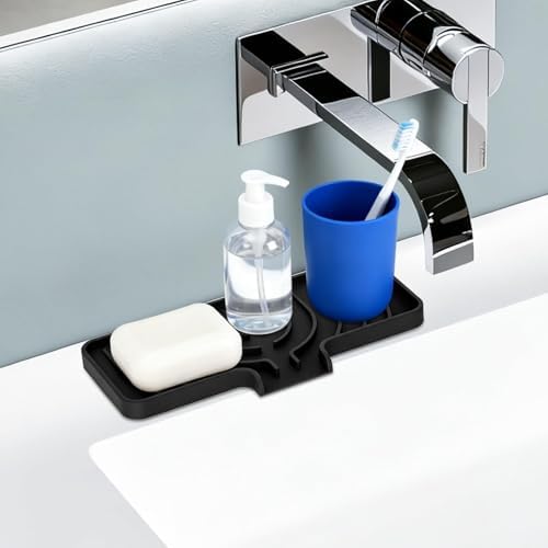 Silicone Sink Sponge Holder with Drain Spout, Black