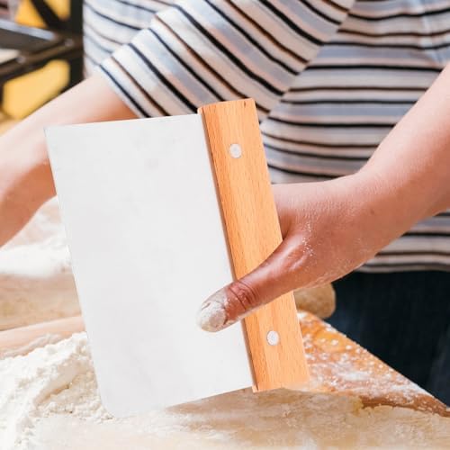 Wood Handle Bench Scraper with Scale Stainless Steel Dough Cutter