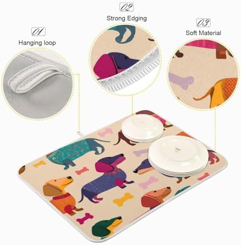 OTVEE Sweater Dog Pattern Dish Drying Mat for Kitchen Counter