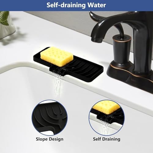 Silicone Sink Sponge Holder with Drain Spout, Black