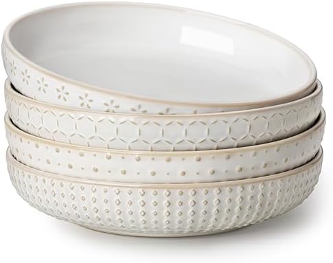 MALACASA Pasta Bowls 48 Oz, 9.5 Inch Large Salad Bowls, Modern Relief