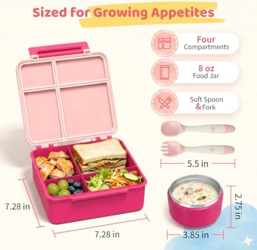 Pawtong Bento Lunch Box with 8oz Soup Thermo (Pink)