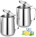 2 Pcs Stainless Steel Pitcher with Lid, 67 oz Silver Metal Measuring
