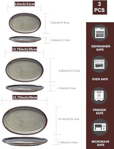 Ceramic Large Serving Platters- Set of 3 Oval Platters for