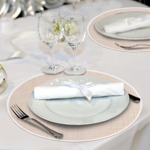 Beige Placemats Set of 4, 15 Inch Round for Kitchen & Dining Room