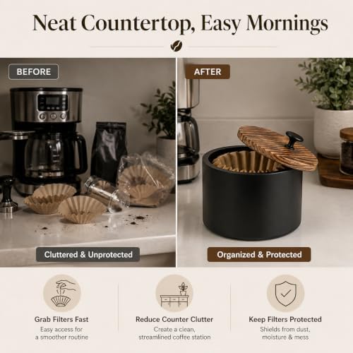 Sokfone Wooden Coffee Filter Holder for Counter, Coffee Filter Storage