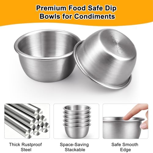 Stainless Steel Condiment Cups 12 Pack 50ml, Reusable Stackable