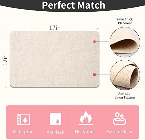 Maxpearl Faux Leather Placemats Set of 6, Easy to Clean, Beige