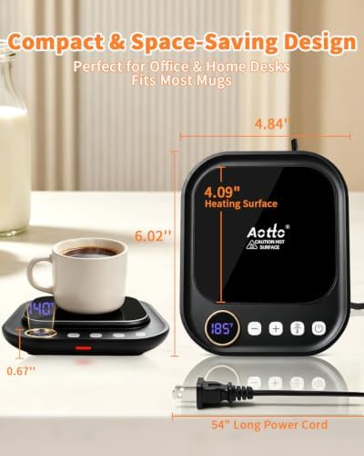 Coffee Mug Warmer for Desk, 10 Temp 105-185°F, 24H Timer & Auto