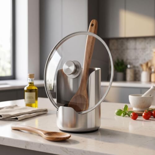 2-in-1 Stainless Steel Pot Lid and Spoon Holder Utensil Stand 2Pcs