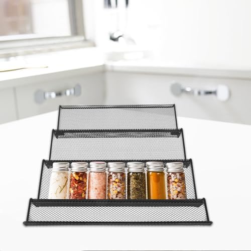 Kichvoe Black Metal Drawer Spice Rack Organizer for Jars and